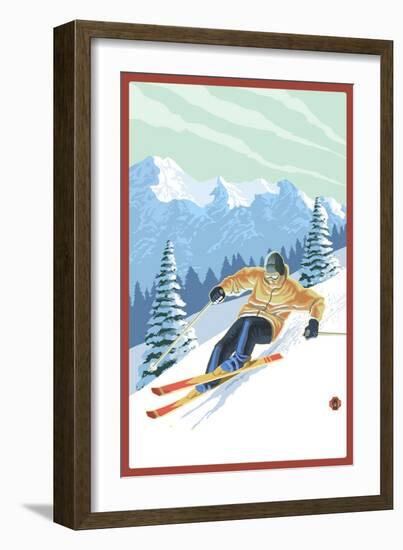 Downhill Skier-Lantern Press-Framed Art Print