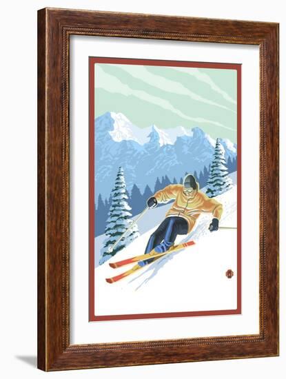 Downhill Skier-Lantern Press-Framed Art Print