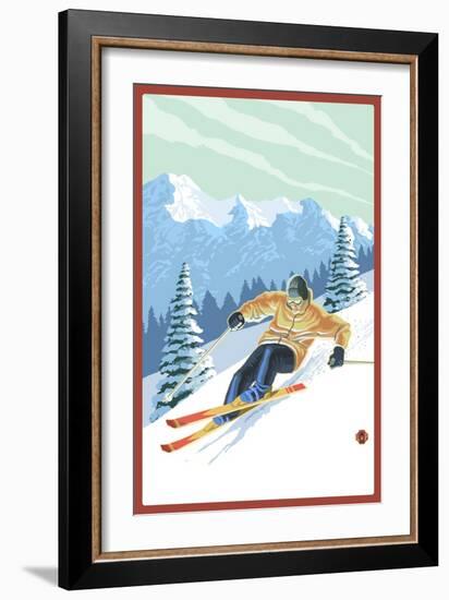 Downhill Skier-Lantern Press-Framed Art Print