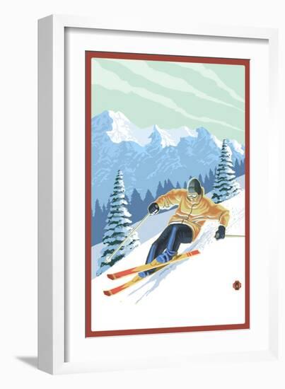 Downhill Skier-Lantern Press-Framed Art Print