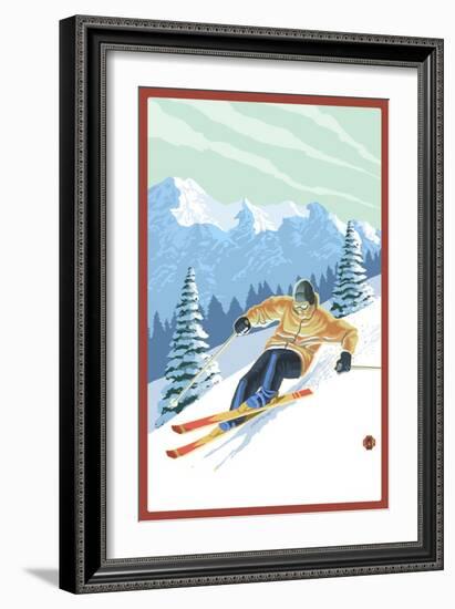 Downhill Skier-Lantern Press-Framed Art Print