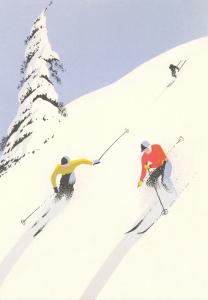 Downhill Skiers in Powder