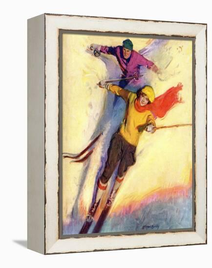 "Downhill Skiing,"January 1, 1927-McClelland Barclay-Framed Premier Image Canvas