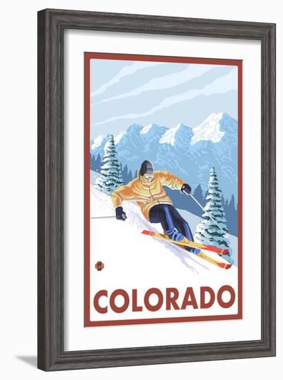 Downhill Snow Skier - Colorado-Lantern Press-Framed Art Print