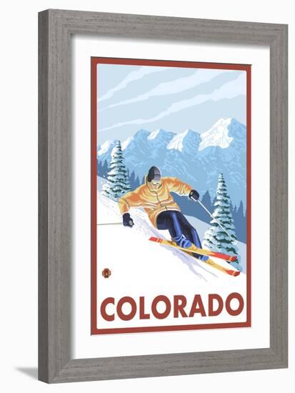 Downhill Snow Skier - Colorado-Lantern Press-Framed Art Print