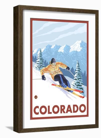 Downhill Snow Skier - Colorado-Lantern Press-Framed Art Print