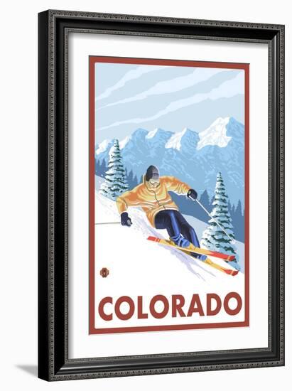 Downhill Snow Skier - Colorado-Lantern Press-Framed Art Print