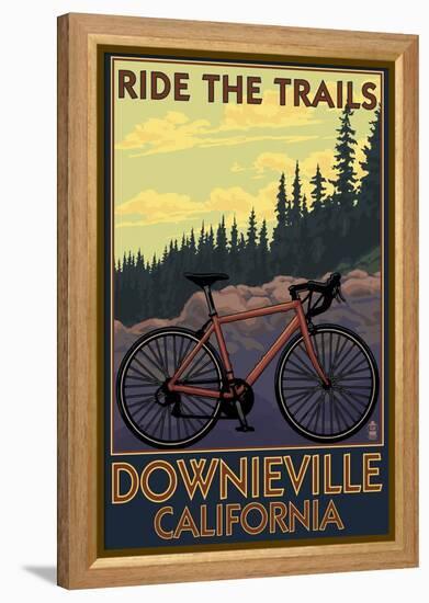 Downieville, California - Bicycle on Trails-Lantern Press-Framed Stretched Canvas