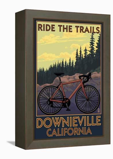 Downieville, California - Bicycle on Trails-Lantern Press-Framed Stretched Canvas