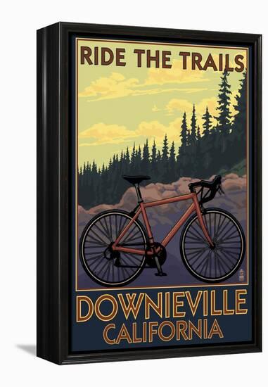 Downieville, California - Bicycle on Trails-Lantern Press-Framed Stretched Canvas