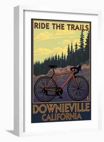 Downieville, California - Bicycle on Trails-Lantern Press-Framed Art Print