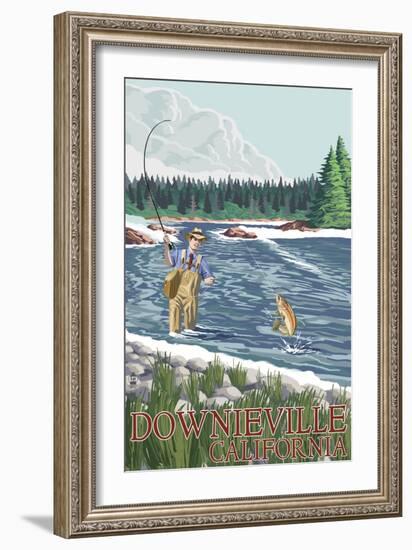 Downieville, California - Fly Fisherman-Lantern Press-Framed Art Print