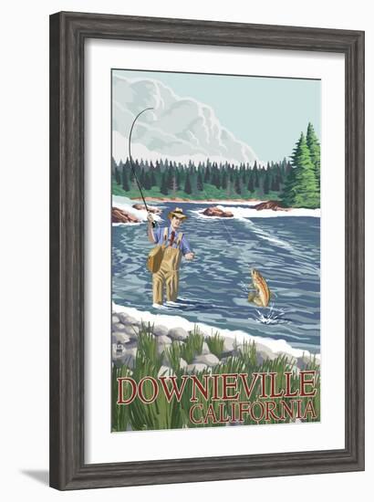 Downieville, California - Fly Fisherman-Lantern Press-Framed Art Print