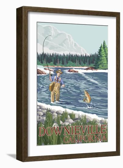 Downieville, California - Fly Fisherman-Lantern Press-Framed Art Print