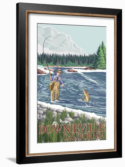 Downieville, California - Fly Fisherman-Lantern Press-Framed Art Print