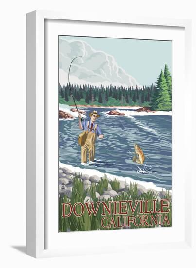 Downieville, California - Fly Fisherman-Lantern Press-Framed Art Print