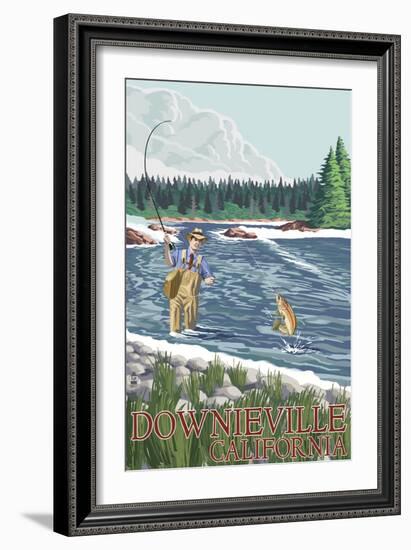 Downieville, California - Fly Fisherman-Lantern Press-Framed Art Print