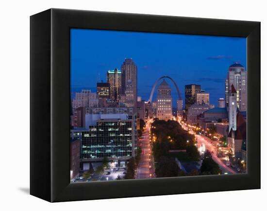 Downtown and Gateway Arch at Night, St. Louis, Missouri, USA-Walter Bibikow-Framed Premier Image Canvas