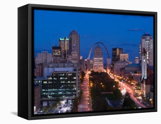 Downtown and Gateway Arch at Night, St. Louis, Missouri, USA-Walter Bibikow-Framed Premier Image Canvas
