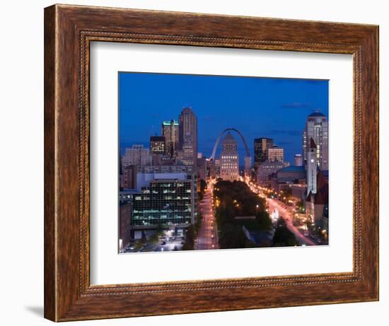 Downtown and Gateway Arch at Night, St. Louis, Missouri, USA-Walter Bibikow-Framed Photographic Print