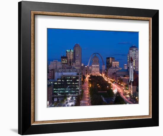 Downtown and Gateway Arch at Night, St. Louis, Missouri, USA-Walter Bibikow-Framed Photographic Print