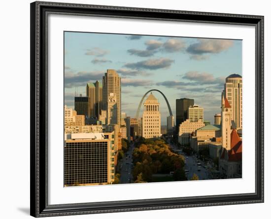 Downtown and Gateway Arch at Sunset, St. Louis, Missouri, USA-Walter Bibikow-Framed Photographic Print