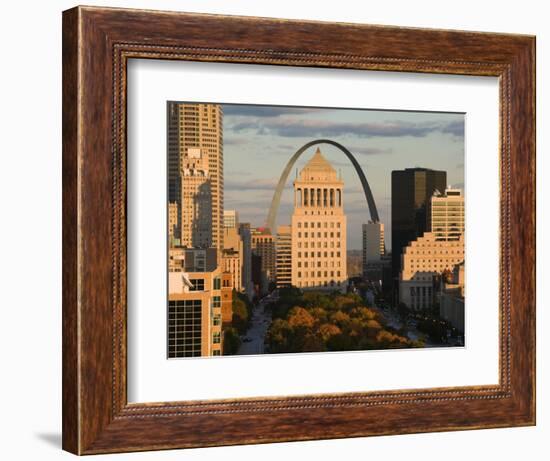 Downtown and Gateway Arch from the West at Sunset, St. Louis, Missouri, USA-Walter Bibikow-Framed Photographic Print