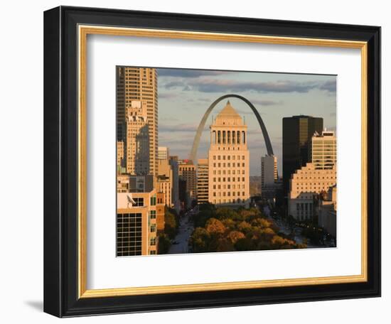 Downtown and Gateway Arch from the West at Sunset, St. Louis, Missouri, USA-Walter Bibikow-Framed Photographic Print