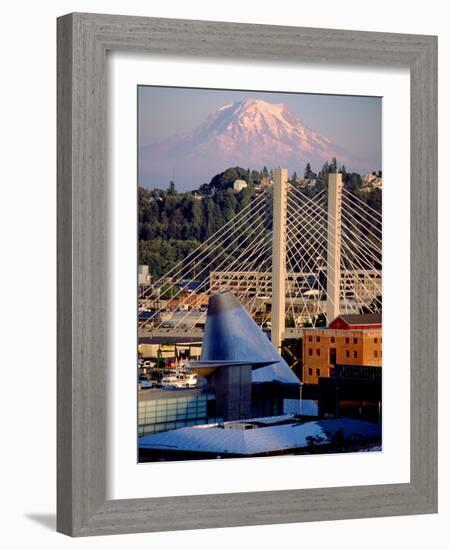 Downtown and Mt. Rainier, Tacoma, Washington-Charles Crust-Framed Photographic Print