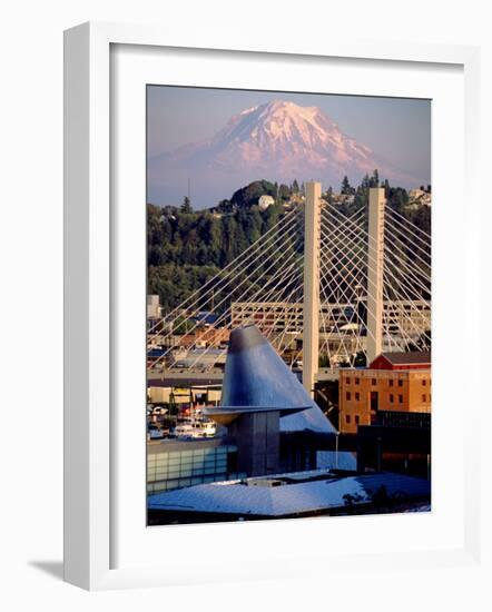 Downtown and Mt. Rainier, Tacoma, Washington-Charles Crust-Framed Photographic Print