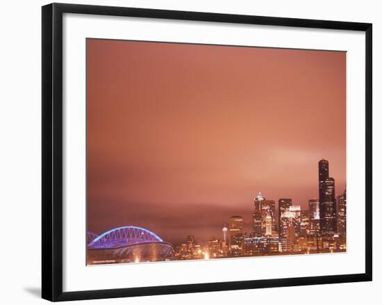 Downtown and Qwest Field, Seattle, King County, Washington, USA-Brent Bergherm-Framed Photographic Print