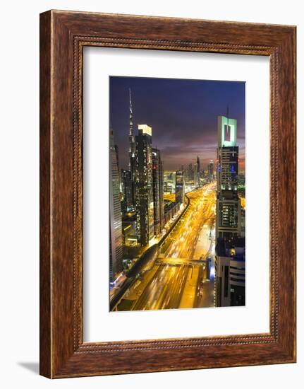 Downtown and Sheikh Zayed Road Looking Towards the Burj Kalifa, Dubai, United Arab Emirates-Peter Adams-Framed Photographic Print