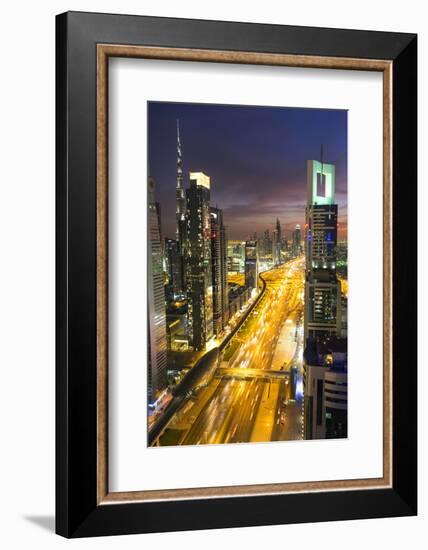 Downtown and Sheikh Zayed Road Looking Towards the Burj Kalifa, Dubai, United Arab Emirates-Peter Adams-Framed Photographic Print