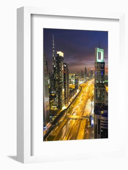 Downtown and Sheikh Zayed Road Looking Towards the Burj Kalifa, Dubai, United Arab Emirates-Peter Adams-Framed Photographic Print