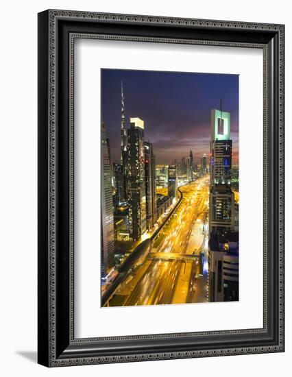 Downtown and Sheikh Zayed Road Looking Towards the Burj Kalifa, Dubai, United Arab Emirates-Peter Adams-Framed Photographic Print