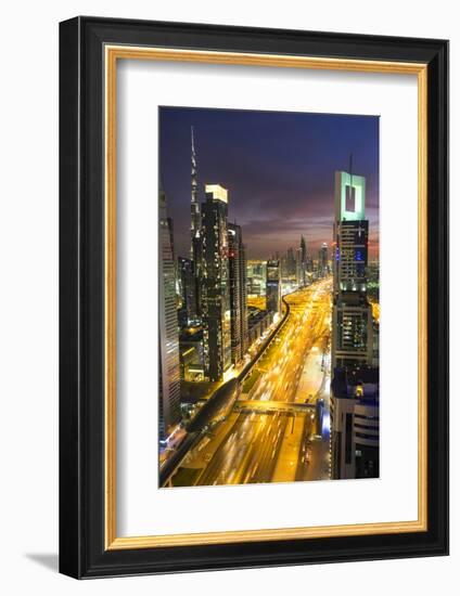 Downtown and Sheikh Zayed Road Looking Towards the Burj Kalifa, Dubai, United Arab Emirates-Peter Adams-Framed Photographic Print