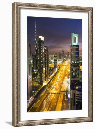 Downtown and Sheikh Zayed Road Looking Towards the Burj Kalifa, Dubai, United Arab Emirates-Peter Adams-Framed Photographic Print