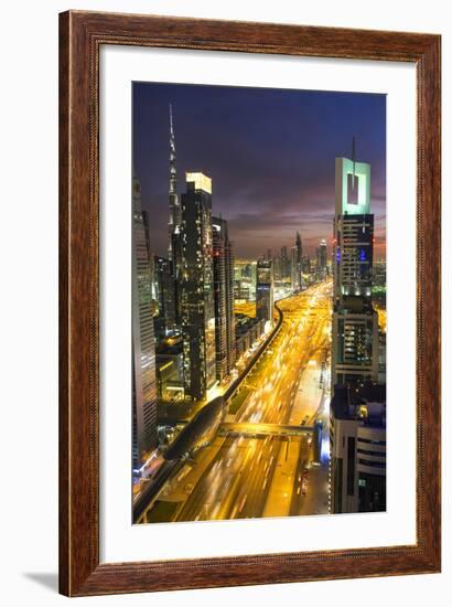 Downtown and Sheikh Zayed Road Looking Towards the Burj Kalifa, Dubai, United Arab Emirates-Peter Adams-Framed Photographic Print