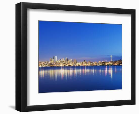 Downtown Buildings and Space Needle Seen from Lake Union, Seattle, Washington State-Christian Kober-Framed Photographic Print