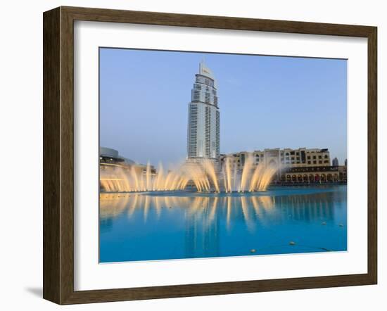 Downtown District With the Dubai Fountain, Address Building and Palace Hotel, Dubai, Uae-Amanda Hall-Framed Photographic Print