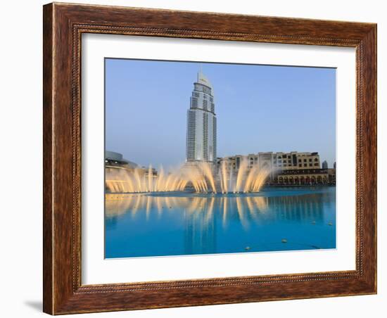 Downtown District With the Dubai Fountain, Address Building and Palace Hotel, Dubai, Uae-Amanda Hall-Framed Photographic Print