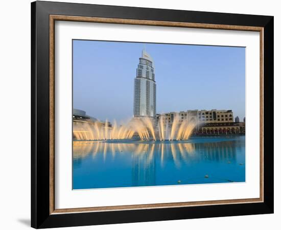 Downtown District With the Dubai Fountain, Address Building and Palace Hotel, Dubai, Uae-Amanda Hall-Framed Photographic Print