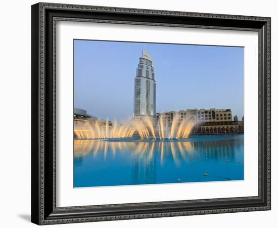 Downtown District With the Dubai Fountain, Address Building and Palace Hotel, Dubai, Uae-Amanda Hall-Framed Photographic Print