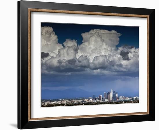 Downtown Los Angeles, California with Cumulonimbus Clouds Forming Overhead.-Ian Shive-Framed Photographic Print