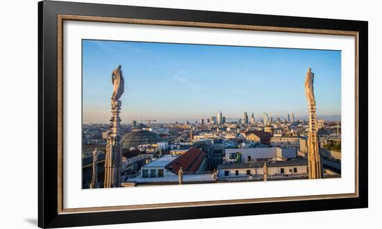 Downtown Milan as seen through the roof of the city's famous Duomo cathedral, Milan, Lombardy, Ital-Alexandre Rotenberg-Framed Photographic Print