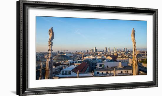 Downtown Milan as seen through the roof of the city's famous Duomo cathedral, Milan, Lombardy, Ital-Alexandre Rotenberg-Framed Photographic Print