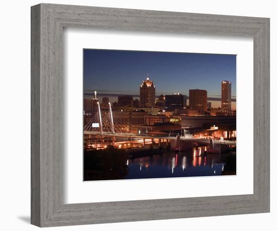 Downtown Milwaukee from Rte. 94 43 Hwy-Walter Bibikow-Framed Photographic Print