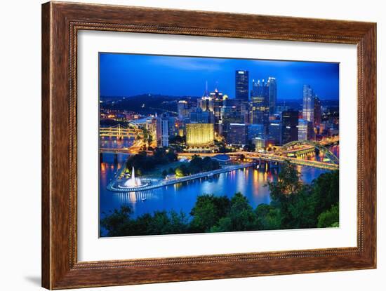 Downtown Pittsburgh Skyline at Night-George Oze-Framed Photographic Print