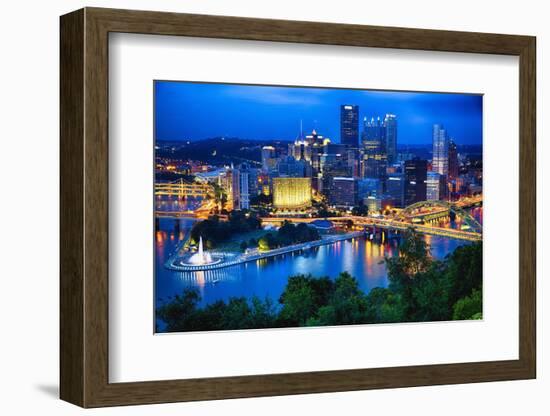 Downtown Pittsburgh Skyline at Night-George Oze-Framed Photographic Print