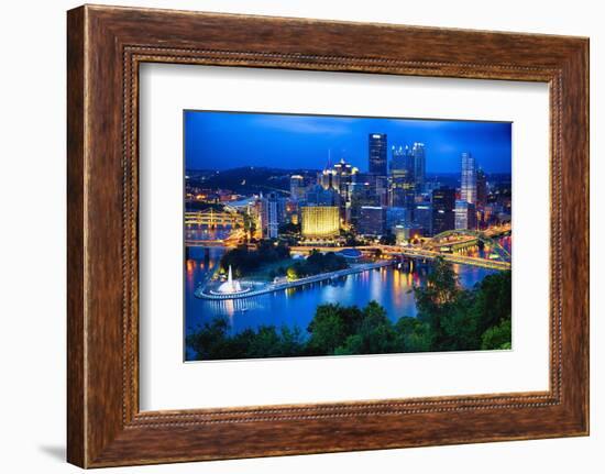 Downtown Pittsburgh Skyline at Night-George Oze-Framed Photographic Print